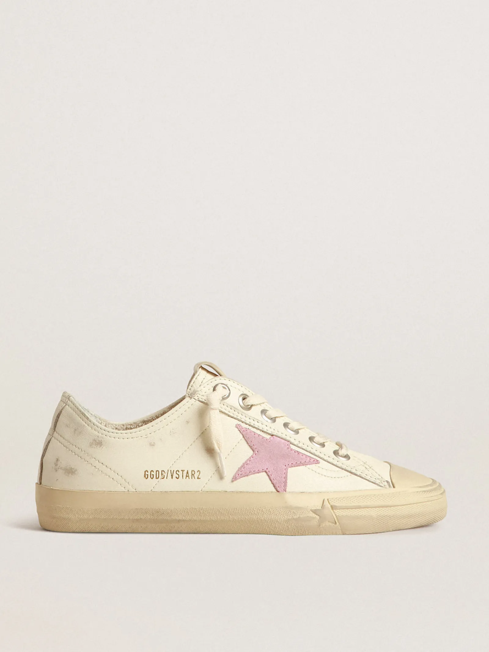 Discount Golden Goose V-Star de napa bege com estrela de suede cor rosa antigo Cabedal de napa bege