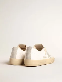 Outlet Golden Goose V-Star de napa com estrela e talão de suede cinza gelo Cabedal de napa branca