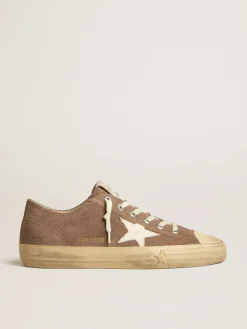 Fashion Golden Goose V-Star de suede havana-rosado com estrela de napa branca Cabedal de suede havana-rosado com efeito desbotado