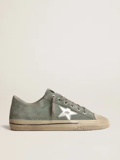 Hot Golden Goose V-Star de suede verde militar com estrela de couro metálico Cabedal de suede verde militar