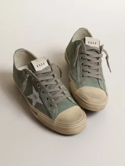 Hot Golden Goose V-Star de suede verde militar com estrela de couro metálico Cabedal de suede verde militar