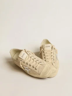 Best Golden Goose V-Star feminino de suede pérola com estrela de couro metálico prateado Cabedal de suede cor de pérola