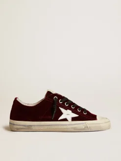 Discount Golden Goose V-Star Feminino LTD de veludo bordô com estrela de couro branco Cabedal de veludo bordô