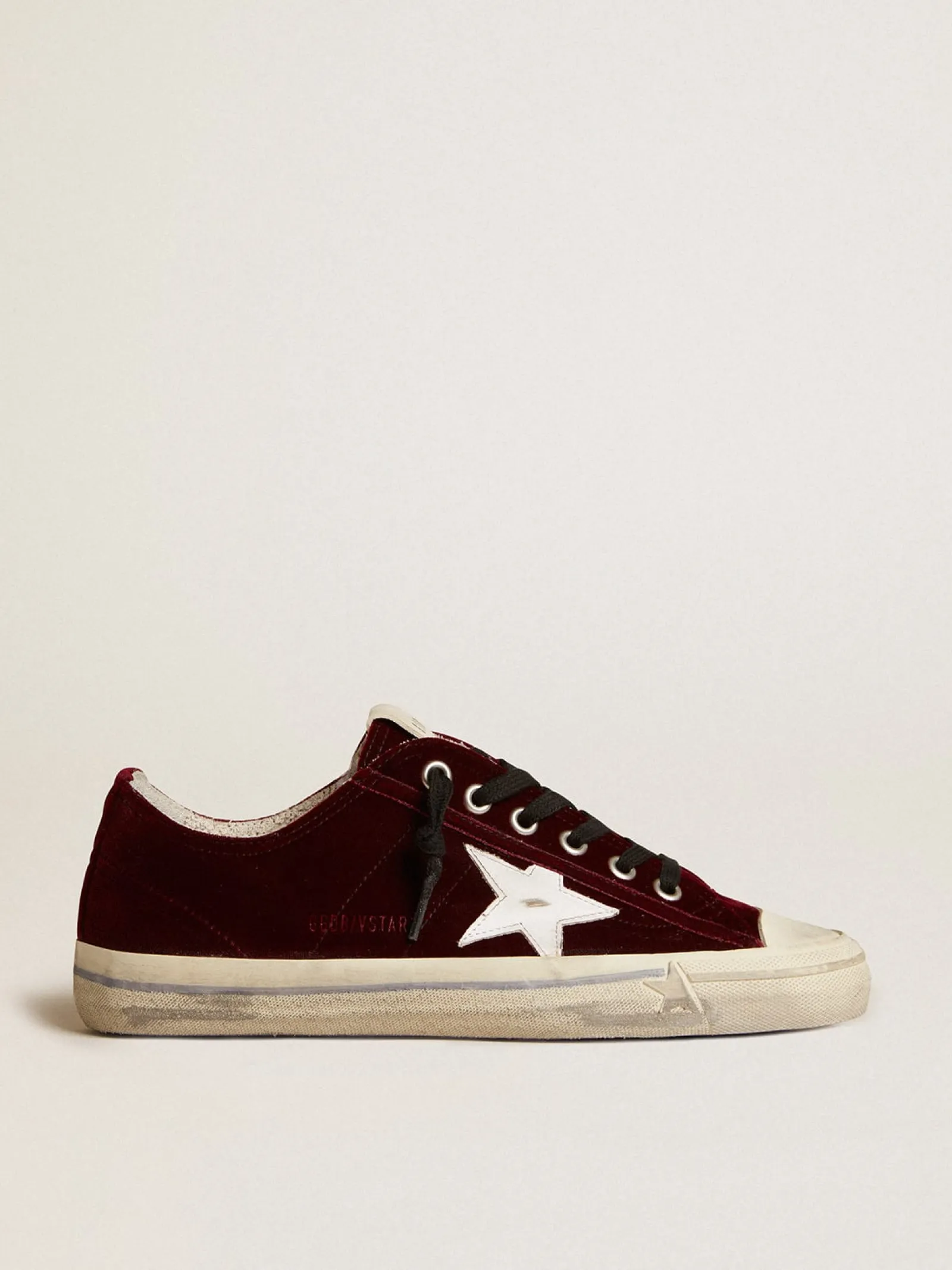 Discount Golden Goose V-Star Feminino LTD de veludo bordô com estrela de couro branco Cabedal de veludo bordô