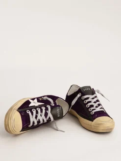 Sale Golden Goose V-Star Feminino LTD de veludo roxo com estrela de couro branco Cabedal em veludo roxo