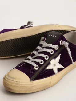 Sale Golden Goose V-Star Feminino LTD de veludo roxo com estrela de couro branco Cabedal em veludo roxo