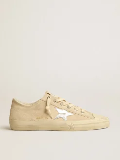 Hot Golden Goose V-Star Masculino de suede pérola com estrela de couro metálico prateado Cabedal de suede cor de pérola