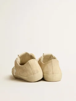 Hot Golden Goose V-Star Masculino de suede pérola com estrela de couro metálico prateado Cabedal de suede cor de pérola
