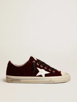 Best Sale Golden Goose V-Star Masculino LTD de veludo bordô com estrela de couro branco Cabedal de veludo bordô