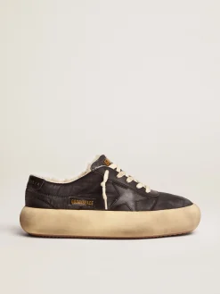 Shop Golden Goose Women's Space-Star shoes in quilted nylon with shearling lining black