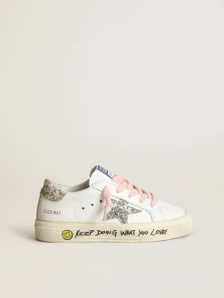 Clearance Golden Goose Young May com estrela de glitter prateado e talão estampa de leopardo Cor: branco