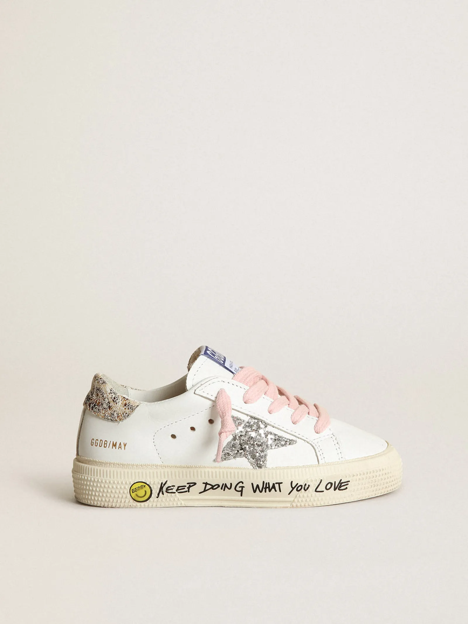 Clearance Golden Goose Young May com estrela de glitter prateado e talão estampa de leopardo Cor: branco