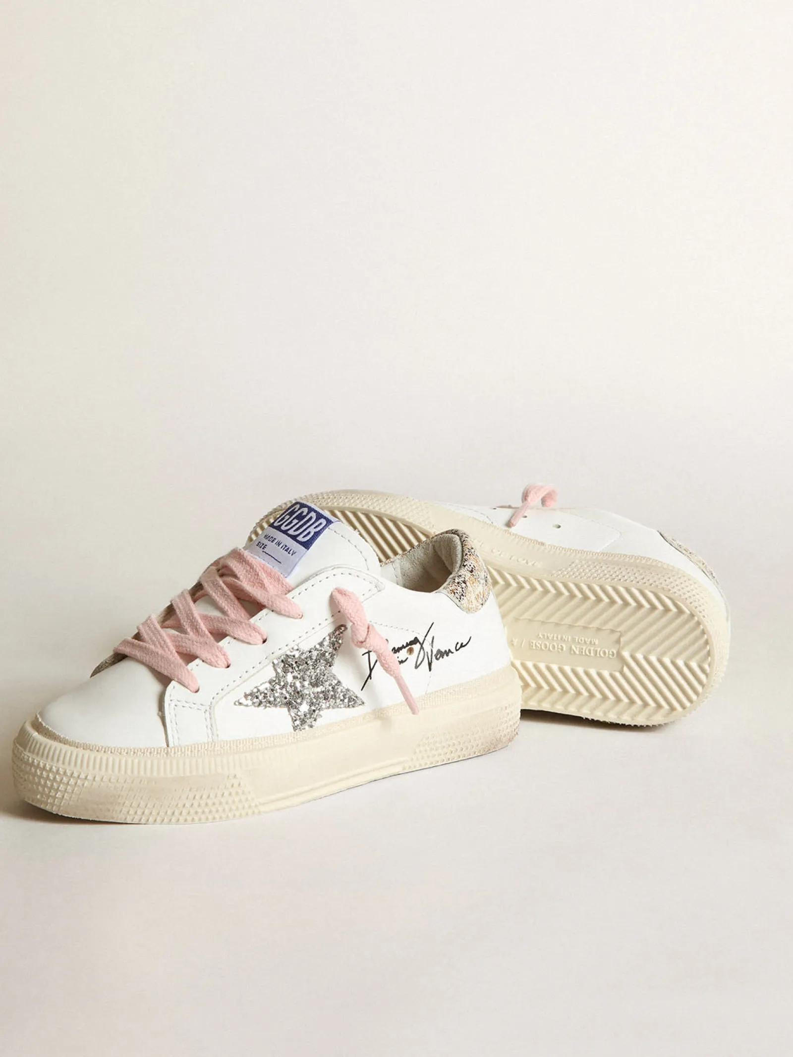 Clearance Golden Goose Young May com estrela de glitter prateado e talão estampa de leopardo Cor: branco