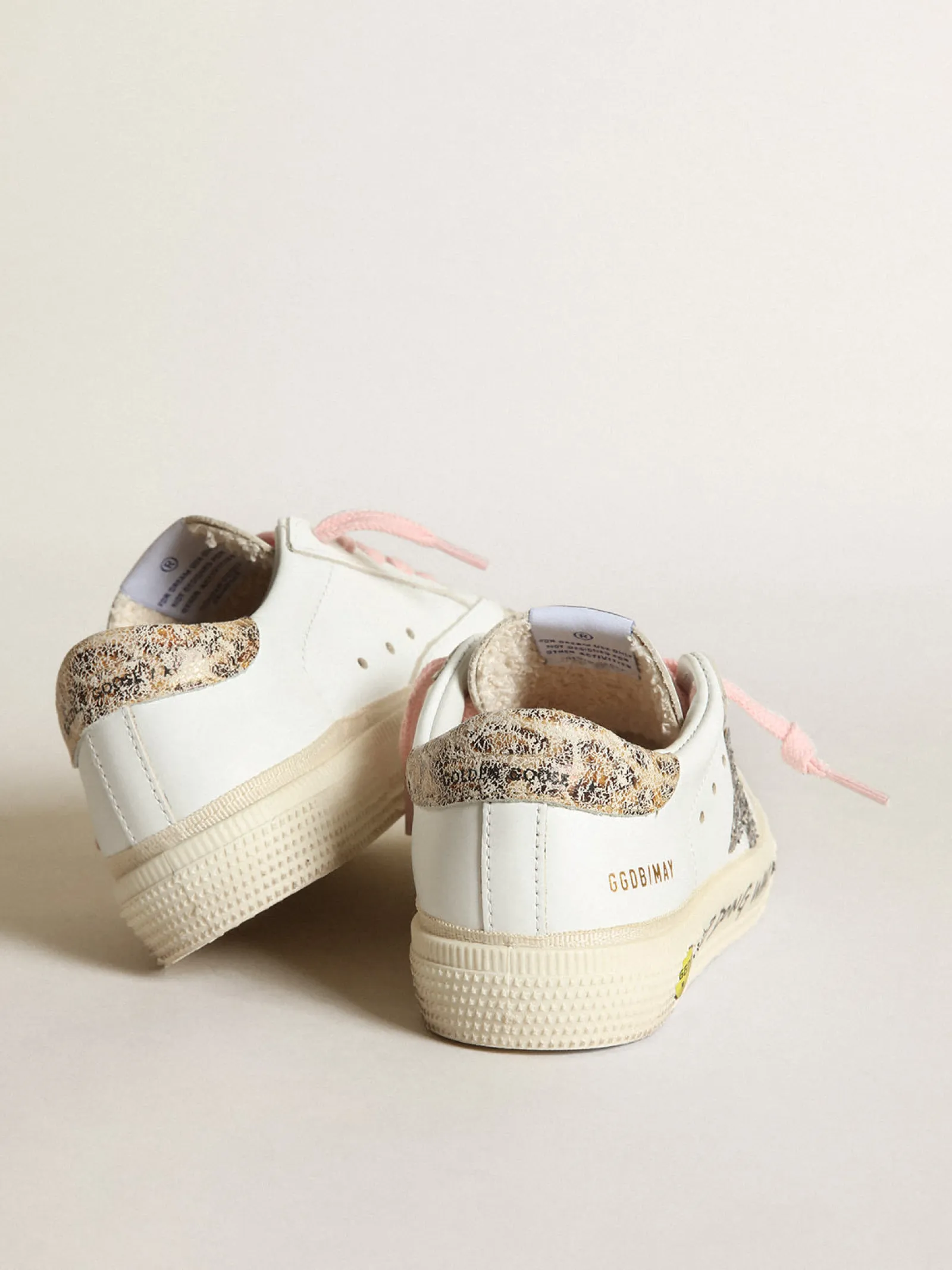 Clearance Golden Goose Young May com estrela de glitter prateado e talão estampa de leopardo Cor: branco