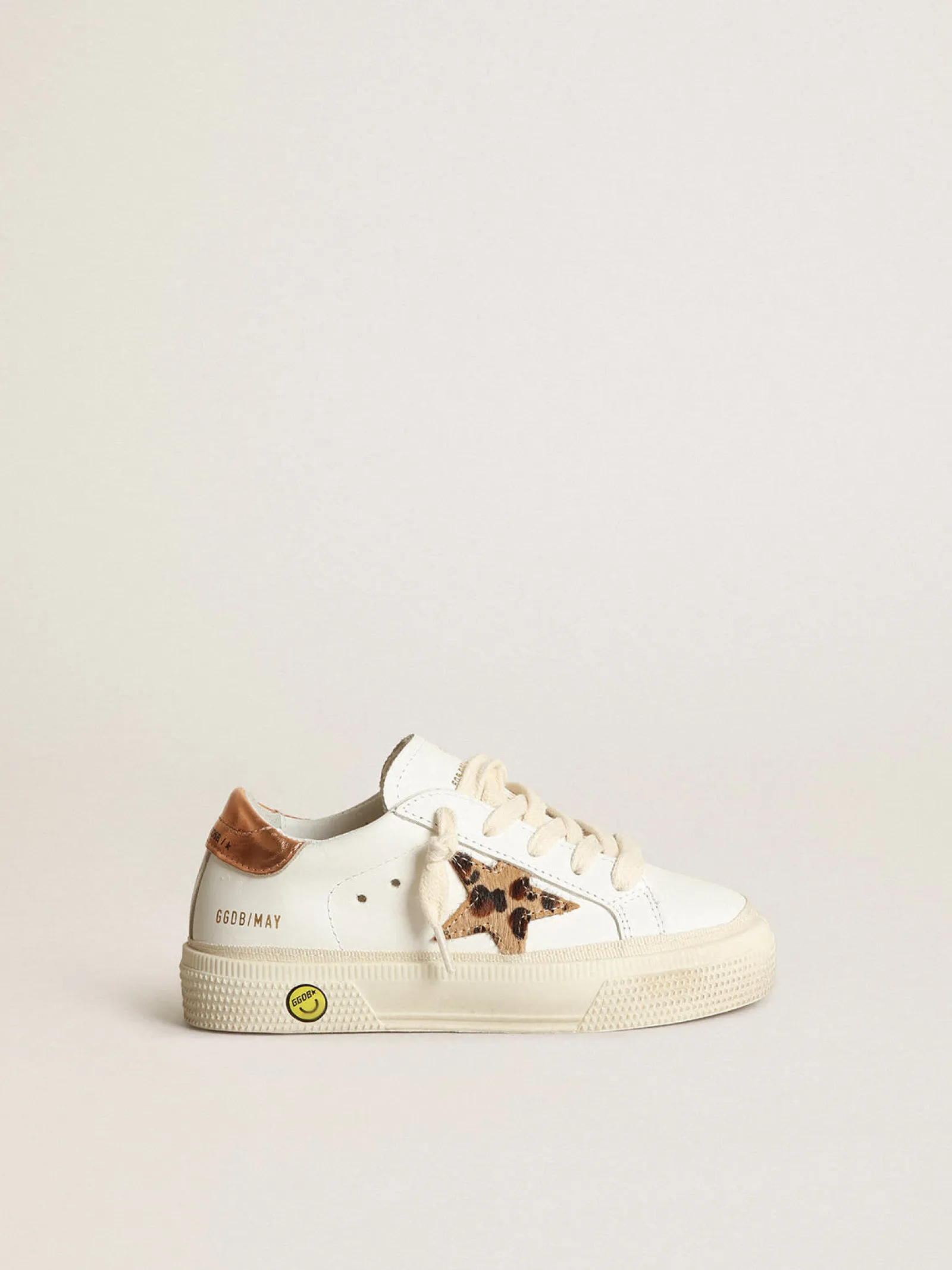 Store Golden Goose Young May com estrela de cavalinho leopardo e talão cor de cobre Cor: branco