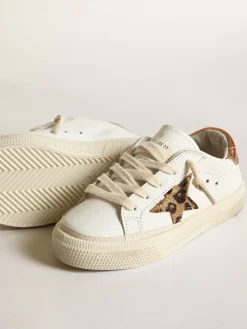 Store Golden Goose Young May com estrela de cavalinho leopardo e talão cor de cobre Cor: branco