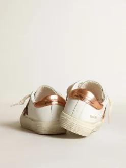 Store Golden Goose Young May com estrela de cavalinho leopardo e talão cor de cobre Cor: branco