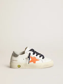 Best Sale Golden Goose Young May com estrela de couro laranja fluorescente e talão perfurado Cor: branco