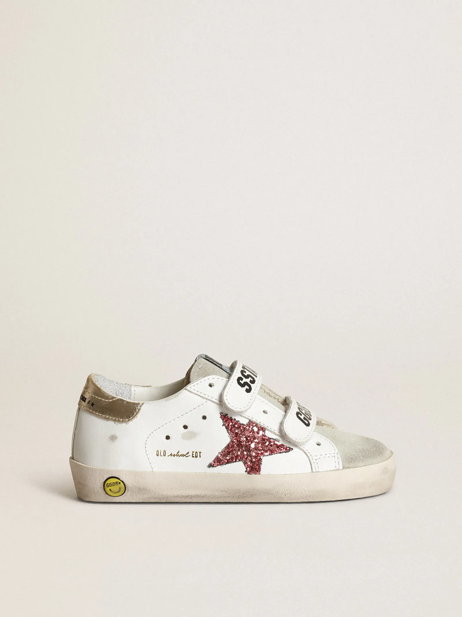 Shop Golden Goose Young Old School com estrela de glitter rosa e talão cor platina Cor: branco