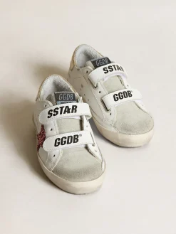 Shop Golden Goose Young Old School com estrela de glitter rosa e talão cor platina Cor: branco