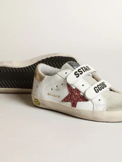 Shop Golden Goose Young Old School com estrela de glitter rosa e talão cor platina Cor: branco