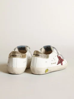 Shop Golden Goose Young Old School com estrela de glitter rosa e talão cor platina Cor: branco