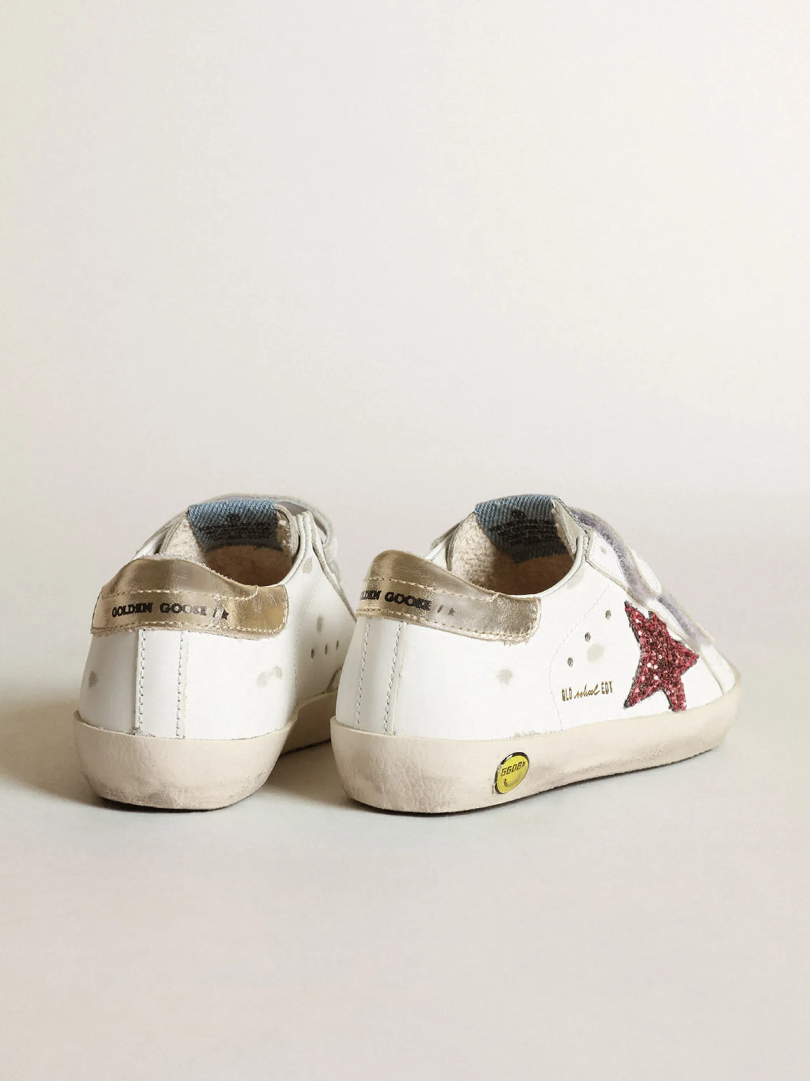Shop Golden Goose Young Old School com estrela de glitter rosa e talão cor platina Cor: branco