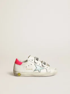 Hot Golden Goose Young Old School com estrela de couro metálico água-marinha Cor: branco