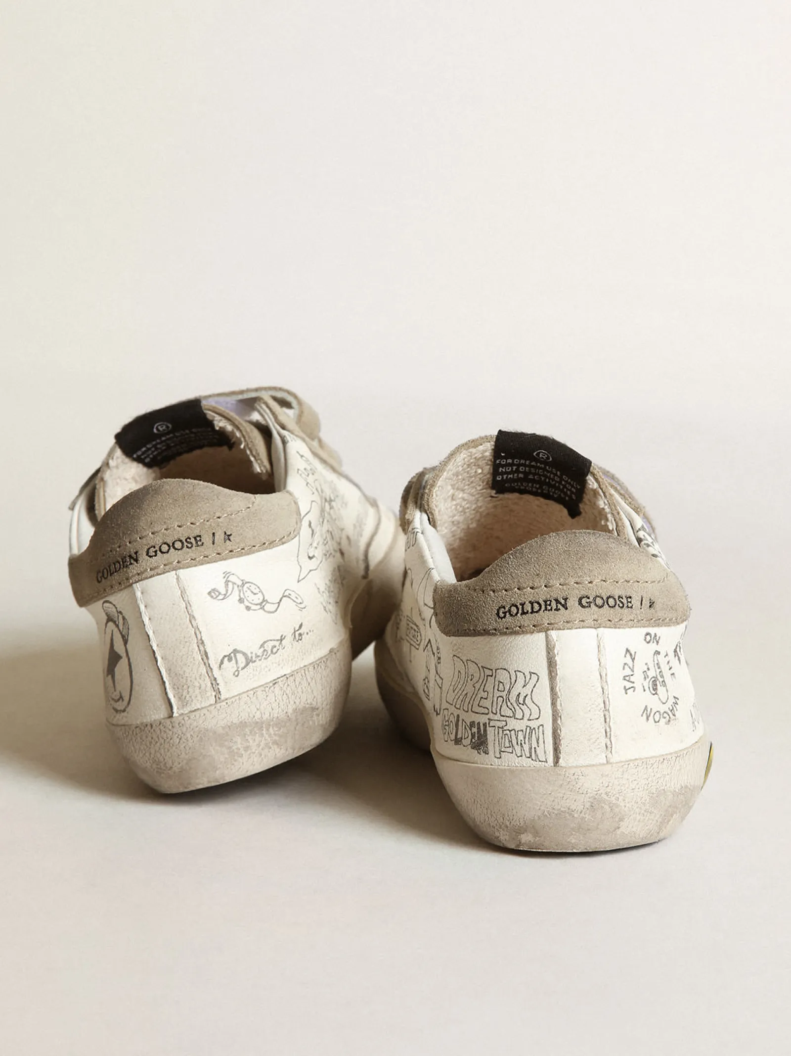 Outlet Golden Goose Young Old School de napa branca com inserções havana-rosado Cabedal de napa branca