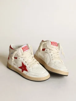 Cheap Golden Goose Young Sky-Star de napa branca com estrela e talão vermelhos Cabedal de napa branca