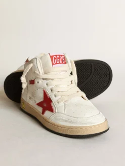 Cheap Golden Goose Young Sky-Star de napa branca com estrela e talão vermelhos Cabedal de napa branca